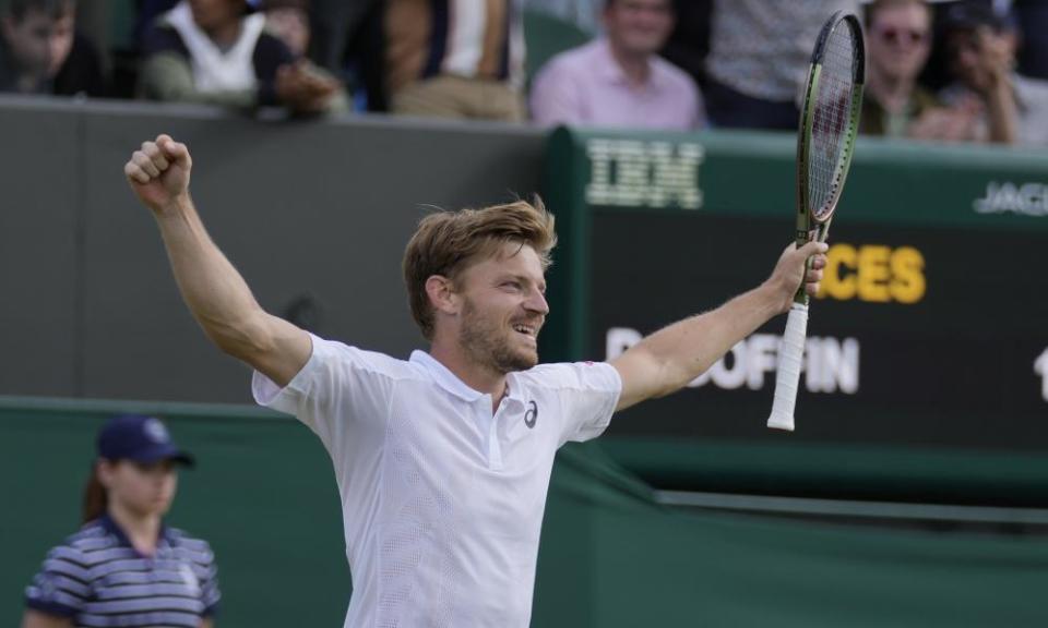 Belgium’s David Goffin celebrates defeating Frances Tiafoe of the US.