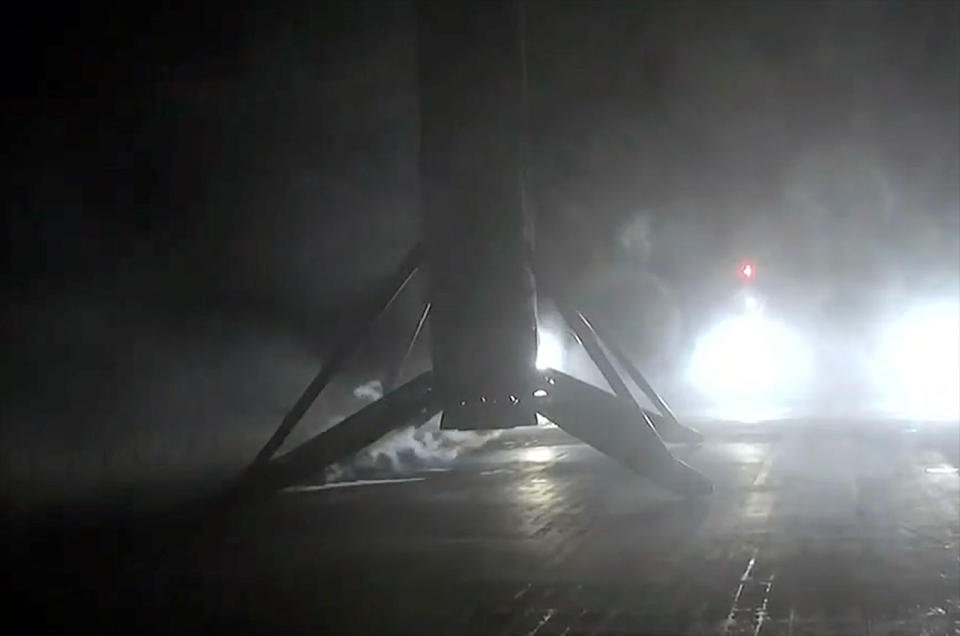 A SpaceX Falcon 9 rocket's first stage lands on the 