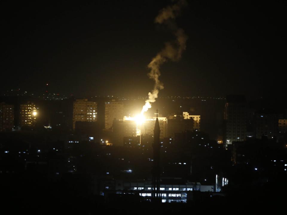 A photo of an airstrike on the center of Gaza City.