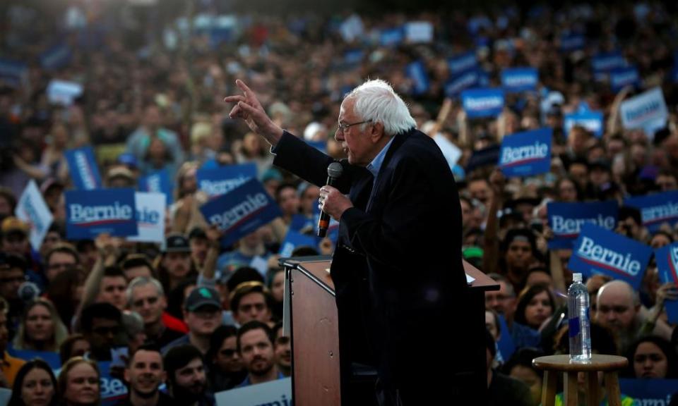 Bernie Sanders speaks an outdoor campaign rally in Austin, Texas, 23 February 2020.