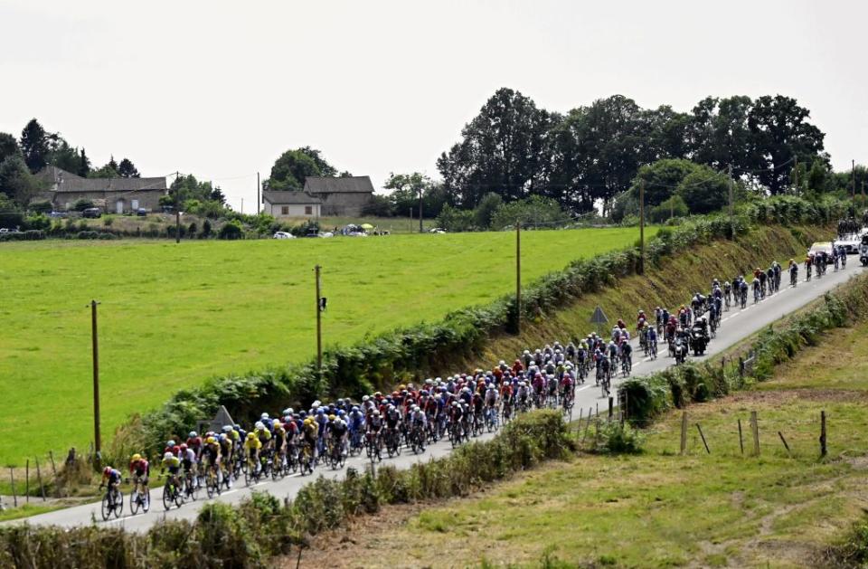 The pack of riders pictured in action during stage 8 of the Tour de France cycling race a 2007 km race from Libourne to Limoges  France Saturday 08 July 2023 This years Tour de France takes place from 01 to 23 July 2023 BELGA PHOTO DIRK WAEM Photo by DIRK WAEM  BELGA MAG  Belga via AFP Photo by DIRK WAEMBELGA MAGAFP via Getty Images