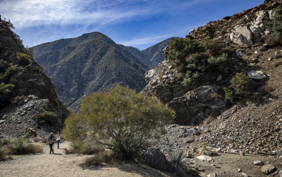 Hikers on the Bridge to Nowhere trail