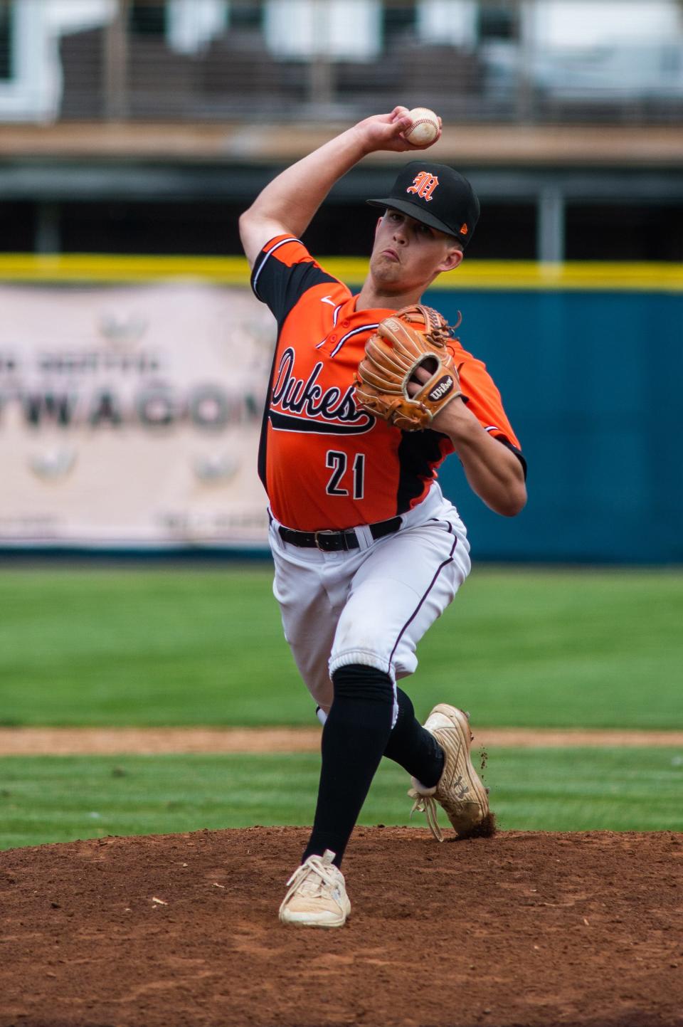 Marlboro's Owen Schlagler delivers a pitch during the Section 9 Class B baseball final at Cantine Field in Saugerties, NY on Sunday, May 29, 2022.