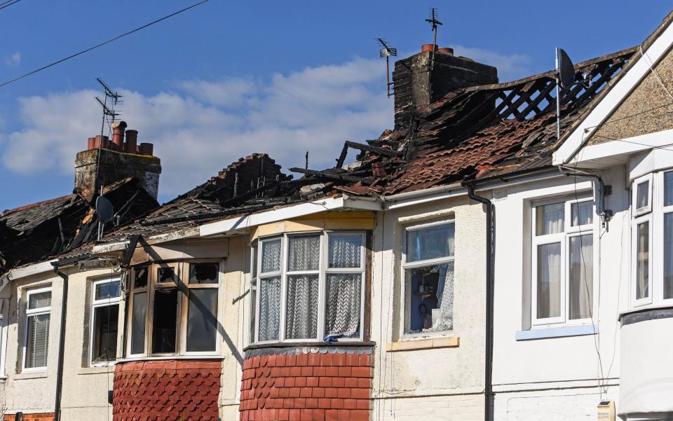 The roofs of houses collapsed