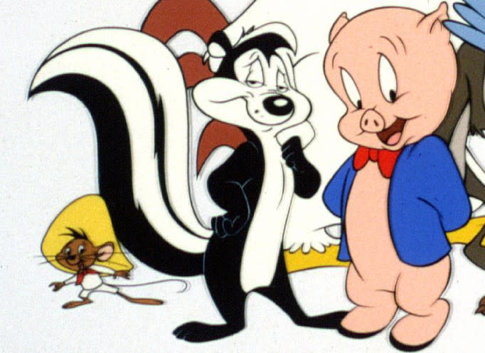 (L-R) Speedy Gonzales, Pepe LePew, and Porky Pig