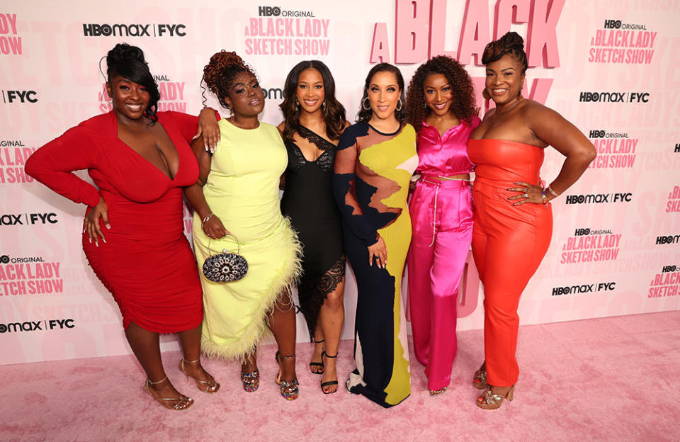 (L-R) Damya Gurley, Tamara Jade, Skye Townsend, Robin Thede, Gabrielle Dennis and Angel Lakeeta Moore attend the Season 4 Los Angeles Premiere Of HBO's "A Black Lady Sketch Show" at Linwood Dunn Theater at the Pickford Center for Motion Study on April 13, 2023 in Hollywood, California.