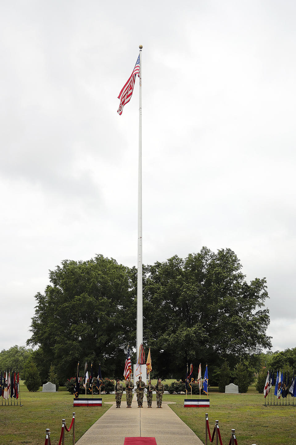 An honor guard takes part in a ceremony to rename Fort Bragg on Friday, June 2, 2023, in Fort Liberty, N.C. The U.S. Army changed Fort Bragg to Fort Liberty as part of a broader initiative to remove Confederate names from bases. (AP Photo/Karl B DeBlaker)