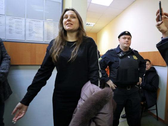 St Petersburg resident Alla Ilyina after a hearing of a complaint brought by Natalia Bashketova, St Petersburg's Chief Sanitary Physician, at the Petrogradsky District Court (Peter Kovalev/TASS)