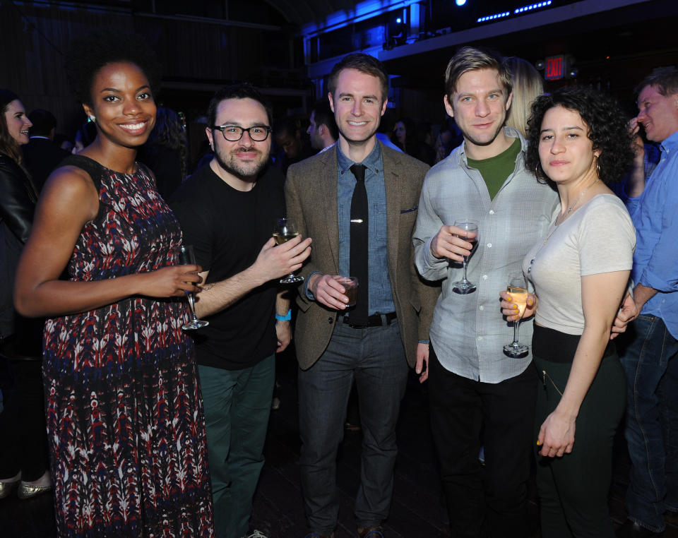 "Broad City" star&nbsp;Ilana Glazer <a href="https://people.com/celebrity/broad-city-ilana-glazer-married-david-rooklin/" target="_blank" rel="noopener noreferrer">married longtime boyfriend</a>, scientist&nbsp;David Rooklin, in February 2017.<br />&lt;br&gt;&lt;br&gt;<br />Glazer talked about their <a href="https://www.marthastewartweddings.com/615992/ilana-glazer-david-rooklin-honeymoon" target="_blank" rel="noopener noreferrer">love-at-first-sight moment</a> during a 2017 appearance on "Live with Kelly and Ryan."&nbsp;<br />&lt;br&gt;&lt;br&gt;<br />"He's in science so he doesn't know comedy," she admitted. "We met in (New York's) Washington Square Park and we just made eyes and it was like, 'Damn.'"<br />&lt;br&gt;&lt;br&gt;<br />Here, the couple (0n the right) is pictured with (from the left) "SNL" star Sasheer Zamata, Glazer's brother, Eliot Glazer, and "Orange Is The New Black" star Michael Torpey.