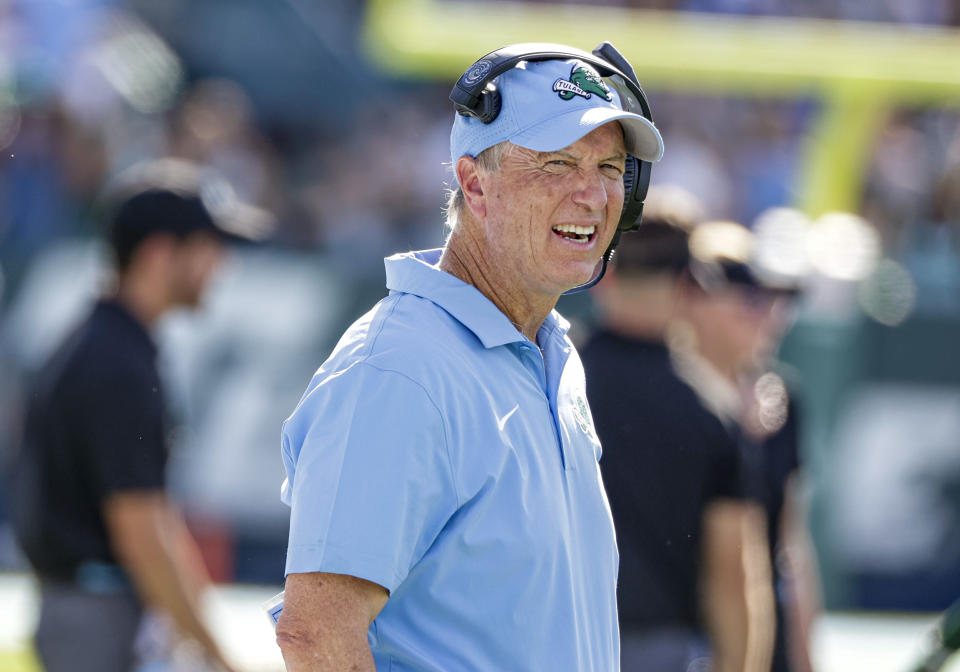 Tulane head coach Willie Fritz watches from the sideline during the first half of an NCAA college football game against North Texas in New Orleans, Saturday, Oct. 21, 2023. (AP Photo/Derick Hingle)