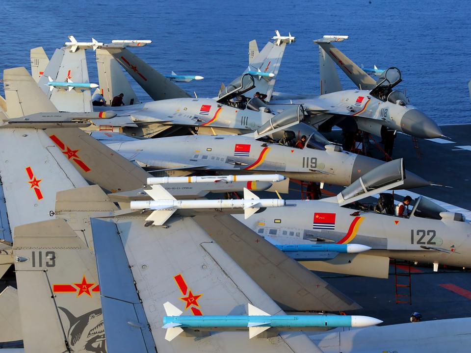 China's sole operational aircraft carrier, the Liaoning, during a drill at sea.