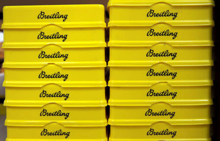 Boxes for components are pictured in a workshop of independent watchmaker Breitling in La Chaux-de-Fonds, Switzerland May 26, 2016. REUTERS/Denis Balibouse