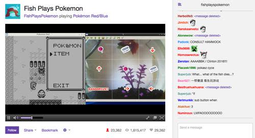 Fish Plays Pokemon screenshot showing caht window