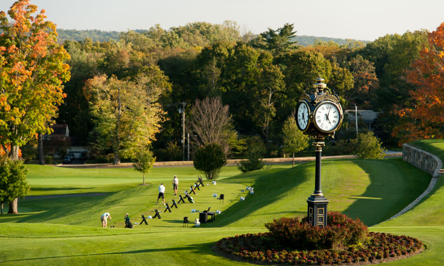 The golf course is situated on 140 acres. Trump National Golf Club