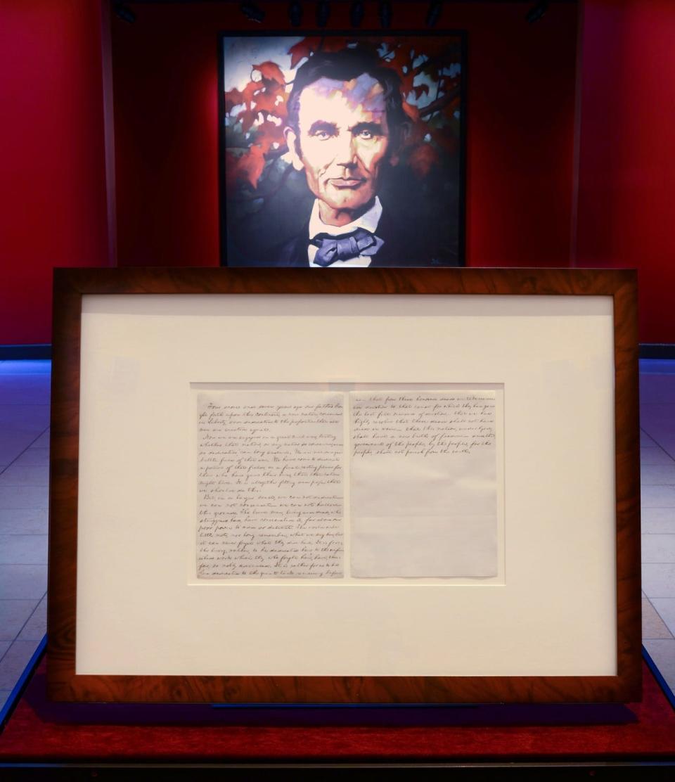 The Abraham Lincoln Presidential Library and Museum has one of five copies of the Gettysburg Address handwritten by Lincoln. It will be on display at the ALPLM's Treasures Gallery through Nov. 28.