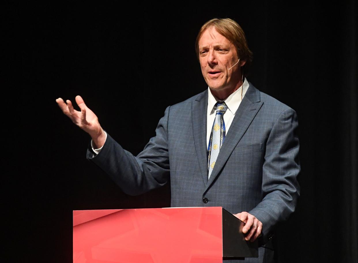 David Zokaites speaks at a mayoral debate on Monday, April 4, 2022, at the Washington Pavilion in Sioux Falls.