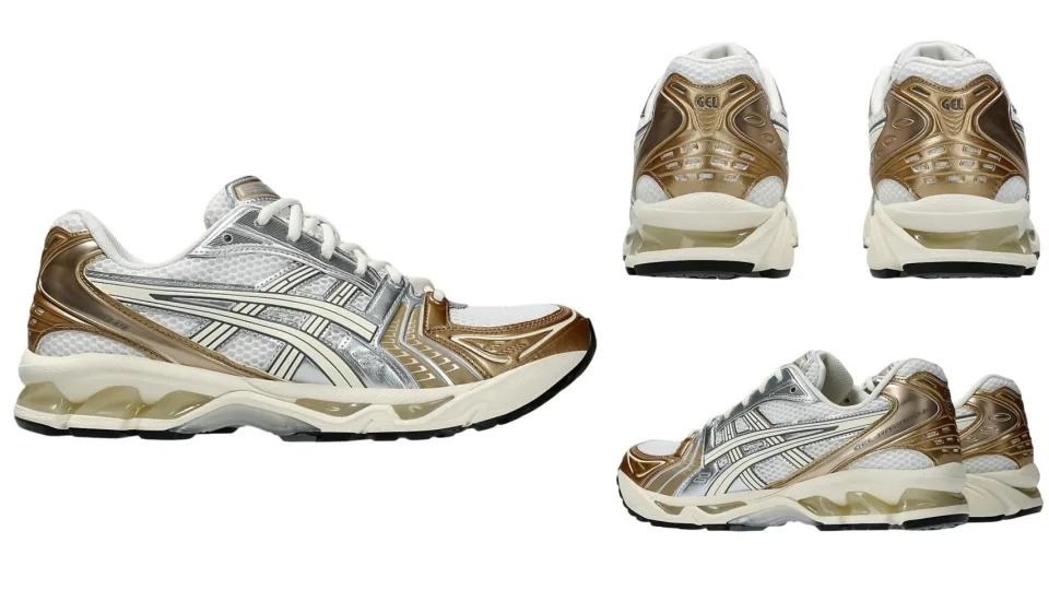 ASICS Gel-Kayano 14 “Olympic Medals”以奧運獎牌為設計靈感，金銀銅元素盡顯王者風範。（圖片來源：ASICS）