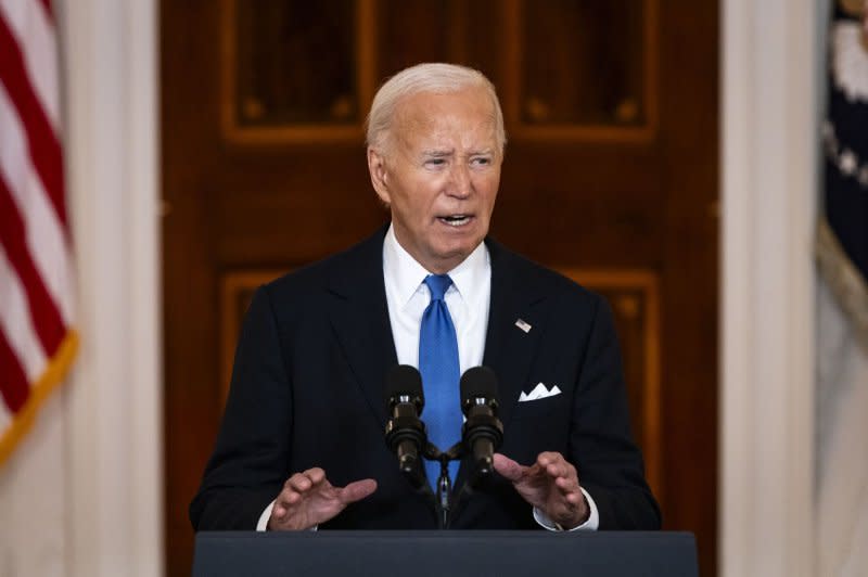 President Joe Biden delivers remarks on the U.S. Supreme Court's presidential immunity ruling in the Trump v. United States case on July 1. File Photo by Samuel Corum/UPI