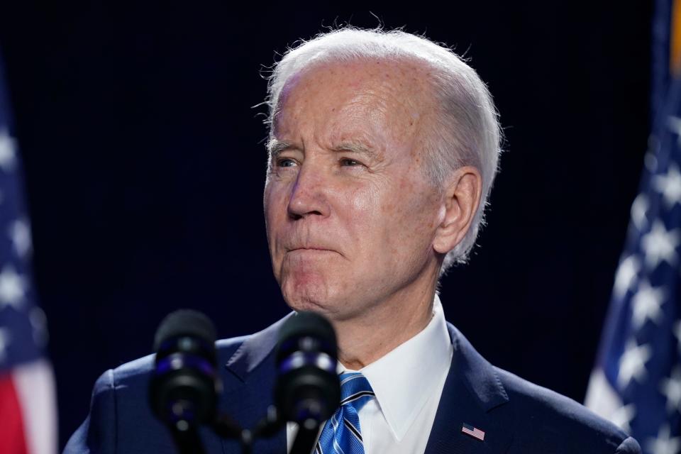 FILE - President Joe Biden speaks to the House Democratic Caucus Issues Conference, Wednesday, March 1, 2023, in Baltimore. Biden has told Senate Democrats that he'll sign a bill overriding the District of Columbia’s effort to overhaul how the city prosecutes and punishes crime. (AP Photo/Evan Vucci, File)