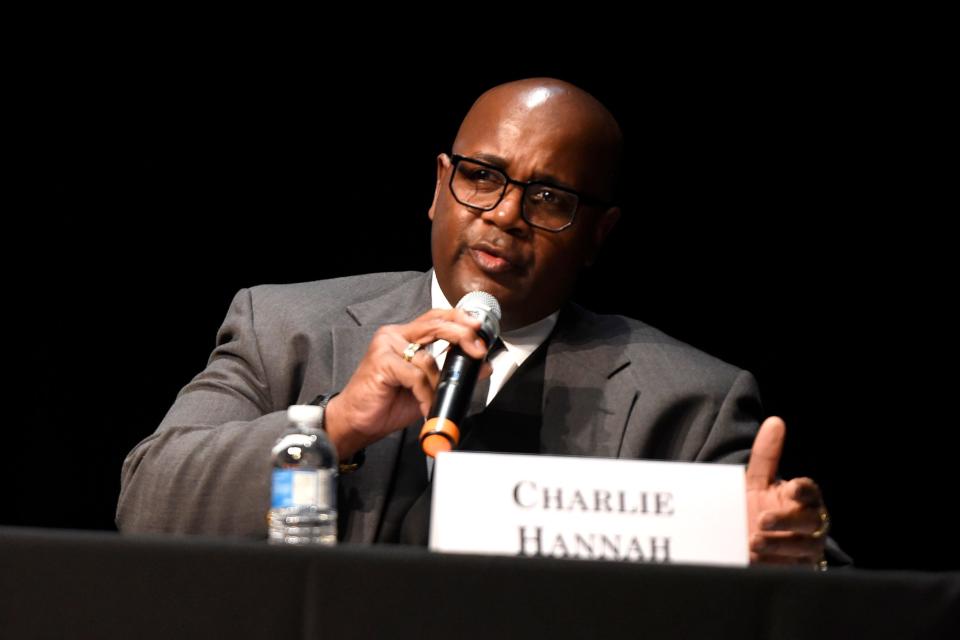 Charlie Hannah speaks at a forum at the Salvation Army Kroc Center in Augusta, GA, during his mayoral race on May 5, 2022.