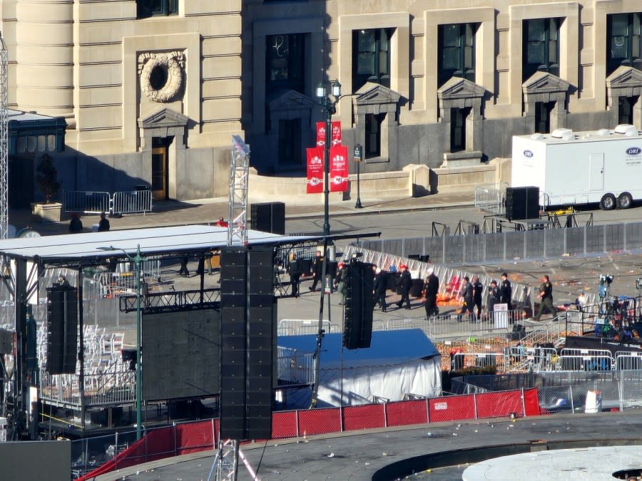 The scene in Kansas City after the shooting at the end of the Chiefs victory parade and rally. (KSN News/Kevin Rider photo)