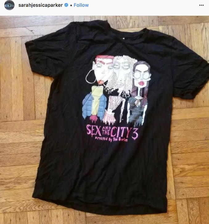 SJP posted this photo of a SATC3 tee on Instagram but Samantha is nowhere to be seen. Source: Instagram / @sarahjessicaparker