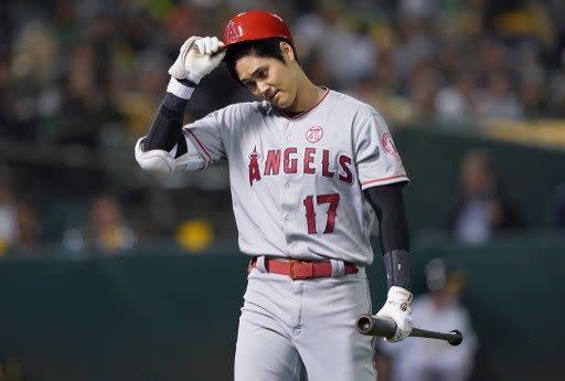 天使先發大谷翔平2018年4月之後首度投球。法新社