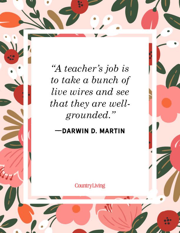 <p>"A teacher's job is to take a bunch of live wires and see that they are well-grounded."</p>
