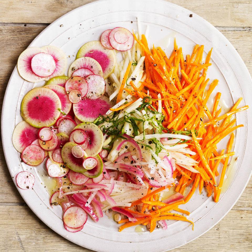 Carrot & Radish Slaw with Pickled Onions