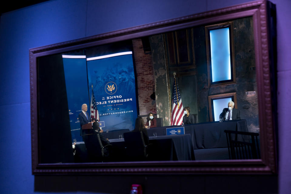 President-elect Joe Biden speaks at a news conference to introduce his nominees and appointees to economic policy posts at The Queen theater, Tuesday, Dec. 1, 2020, in Wilmington, Del. (AP Photo/Andrew Harnik)