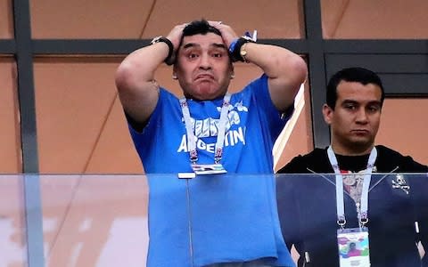 Diego Maradona cries as Argentina go down to Croatia - Credit: Chris Brunskill/Fantasista