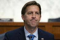 FILE - In this Oct. 14, 2020, file photo Sen. Ben Sasse, R-Neb., questions Supreme Court nominee Amy Coney Barrett during the third day of her confirmation hearings before the Senate Judiciary Committee on Capitol Hill in Washington. (Stefani Reynolds/Pool via AP, File)