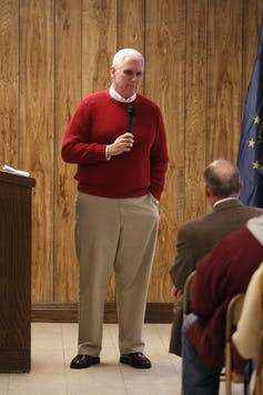 <span class="caption">Mike Pence meeting Indiana constituents in 2011.</span> <span class="attribution"><a class="link " href="https://newsroom.ap.org/detail/Pence2012/f6c01f6b59f845a8bac443e30110bdee/photo?Query=Michael%20AND%20Pence&mediaType=photo&sortBy=arrivaldatetime:asc&dateRange=Anytime&totalCount=788&currentItemNo=36" rel="nofollow noopener" target="_blank" data-ylk="slk:AP Photo/Michael Conroy;elm:context_link;itc:0;sec:content-canvas">AP Photo/Michael Conroy</a></span>