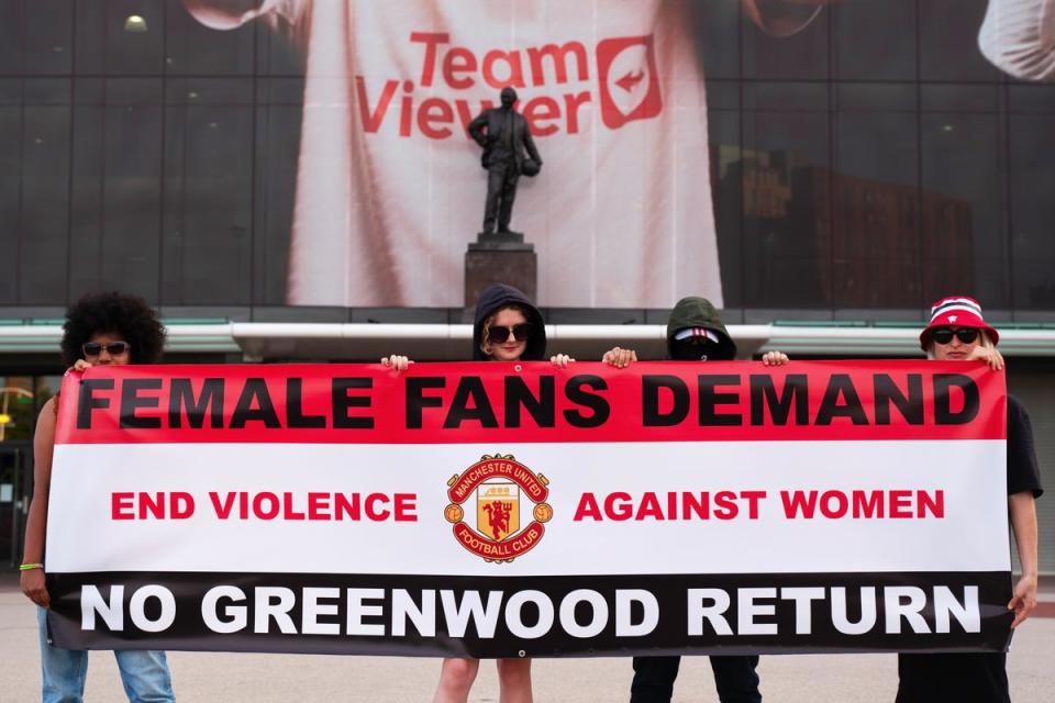 There were protests outside Old Trafford before their game against Wolves against Greenwood’s potential return (FFAGR2023/Twitter)