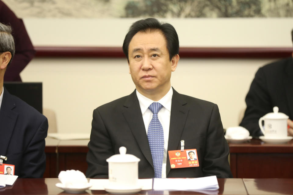 Evergrande Group Chairman Xu Jiayin attends a panel discussion of the National Committee of the Chinese People's Political Consultative Conference (CPPCC) in Beijing, China March 4, 2018. REUTERS/Stringer ATTENTION EDITORS - THIS IMAGE WAS PROVIDED BY A THIRD PARTY. CHINA OUT. NO COMMERCIAL OR EDITORIAL SALES IN CHINA.