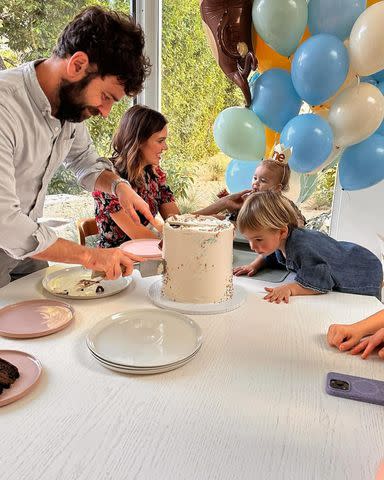 <p>Mandy Moore/Instagram</p> Mandy Moore, Taylor Goldsmith and their sons Ozzie and Gus celebrate Ozzie's 1st birthday