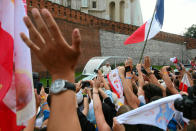 <p>Pope Francis waves at the faithful as he travels to a welcoming ceremony at Wawel Royal Castle in Krakow, Poland July 27, 2016. (Agencja Gazeta/Kuba Ociepa/via REUTERS)</p>