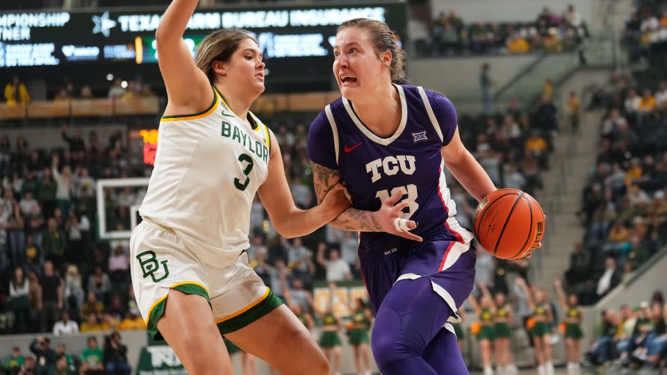 Sedona Prince (right) drives to the basket during the TCU Horned Frogs' game against the Baylor Lady Bears. - Chris Jones/USA Today Sports via Reuters