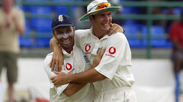 Hussain and Vaughan in their playing days. Image: Getty