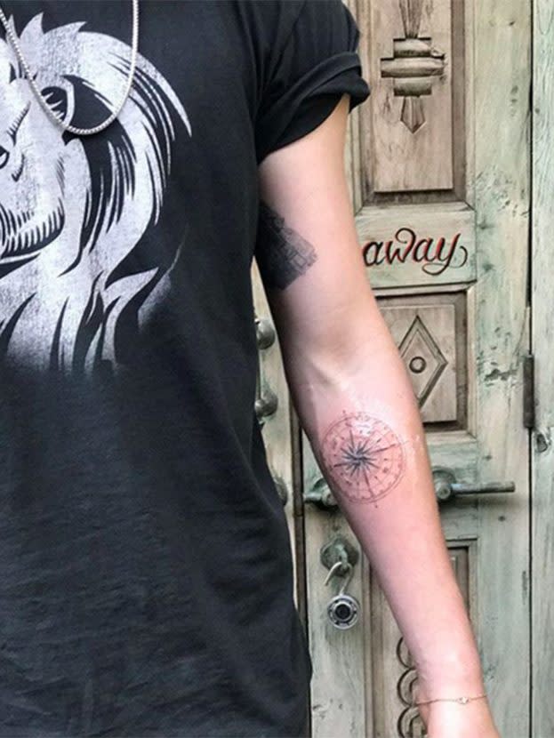 <p>Brooklyn added a compass to his left forearm, no doubt indicating a love of travel. [Photo: Instagram] </p>