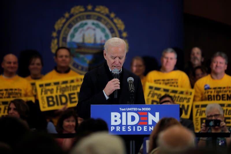 Democratic 2020 U.S. presidential candidate and former Vice President Joe Biden pauses as he speaks during a campaign event in Hampton Beach, New Hampshire U.S.