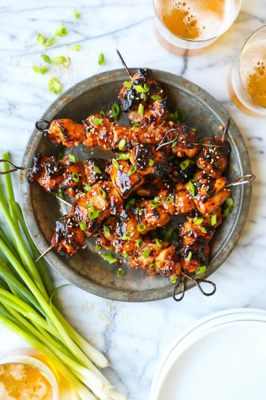 <p>Damn Delicious</p><p>This honey garlic marinade is to die for! Marinate overnight and throw on the grill when ready to serve. So easy and fast!</p><p><strong>Get the recipe: <a href="https://damndelicious.net/2019/08/02/honey-garlic-asian-chicken-kabobs/" rel="nofollow noopener" target="_blank" data-ylk="slk:Honey Garlic Asian Chicken Kabobs;elm:context_link;itc:0;sec:content-canvas" class="link rapid-noclick-resp">Honey Garlic Asian Chicken Kabobs</a></strong></p>