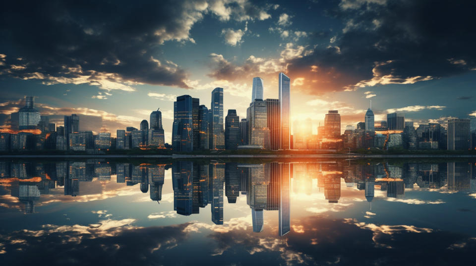 A high-rise city skyline, illustrating the hub of activity of this regional bank.