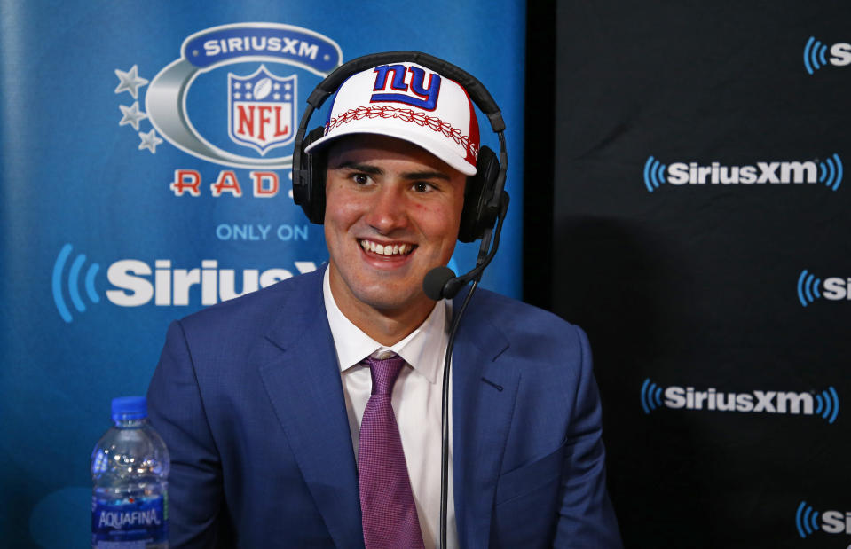 IMAGE DISTRIBUTED FOR SIRIUSXM - New York Giants first round pick Daniel Jones visits SiriusXM NFL Radio at the NFL Draft on Thursday, April 25, 2019 in Nashville, Tenn. (Wade Payne/AP Images for SiriusXM)