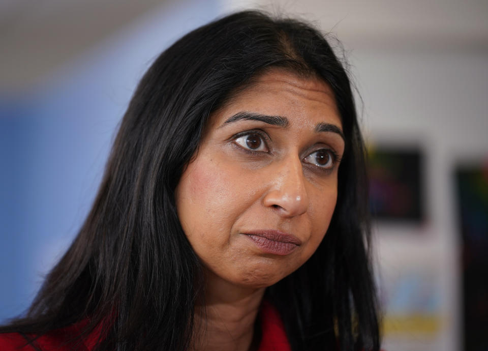 Home Secretary Suella Braverman speaking to media during a visit to The Lighthouse, a child health care centre in London. Picture date: Monday May 22, 2023. (Photo by Yui Mok/PA Images via Getty Images)
