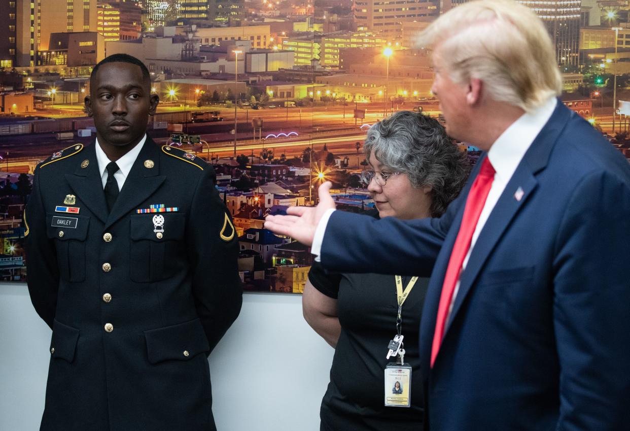 President Trump told Army hero Glendon Oakley, who rescued multiple children during the El Paso mass shooting, "You could be a movie star, the way you look." (Photo: Getty Images)