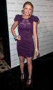 <br>Blake accentuated her shoulders in a stunning purple lazer-cut Marchesa minidress at the 2011 National Board of Review of Motion Pictures Gala in New York. "I don't feel like I have to do so much with hair and makeup, because I'm the mannequin for these beautiful clothes, so I never want to do anything too distracting," said Blake.