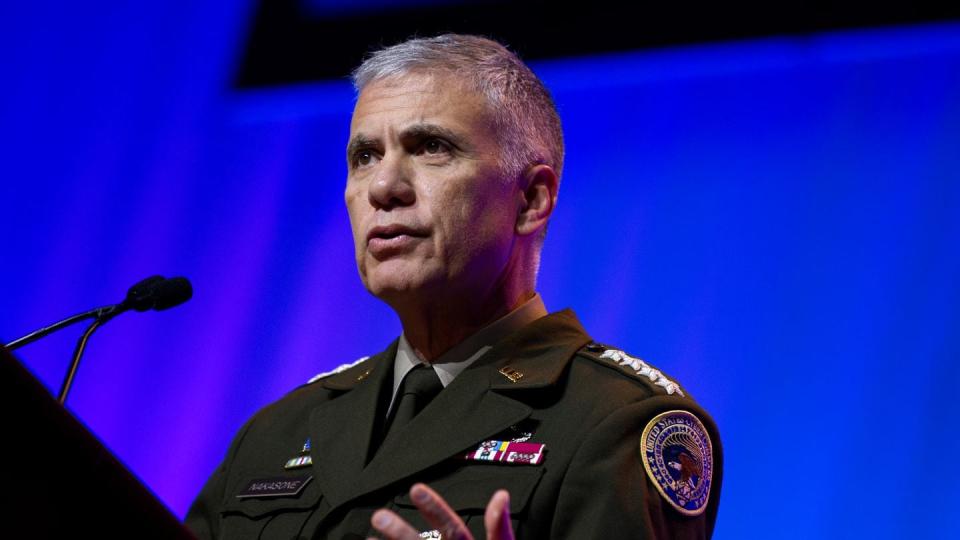 U.S. Cyber Command boss Gen. Paul Nakasone speaks at the AFCEA TechNet Cyber conference in Baltimore, MD., on May 2, 2023. (Colin Demarest/Staff)