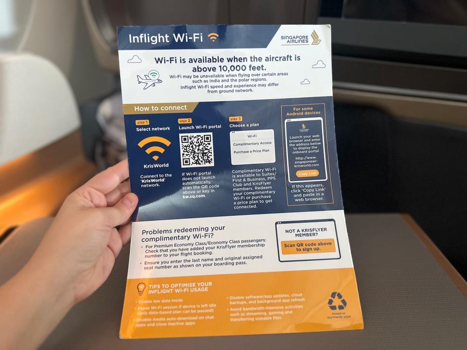 The inflight WiFi instruction card.