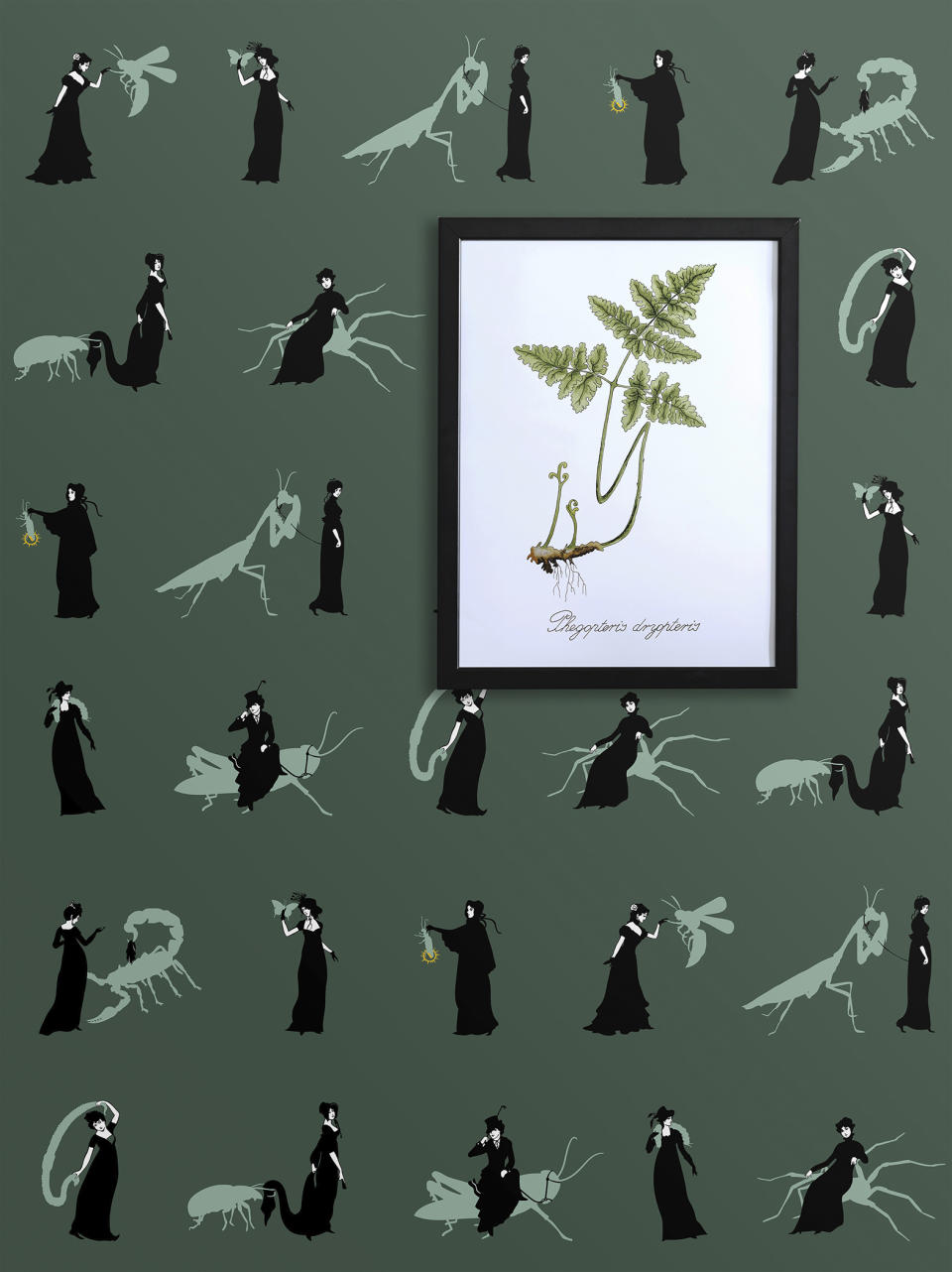 This image provided by Katie Deedy of the Brooklyn-based studio Grow House Grow shows her Mary Ward wallpaper pattern, which honors the forgotten female entomologist. Wallpaper is back in a big way, decor experts say, and many make a statement through story or texture. (Katie Deedy/Grow House Grow via AP)